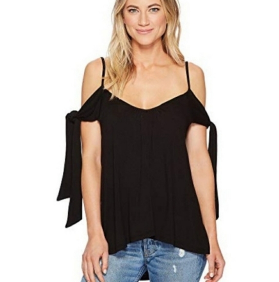 We the Free Believe Me Cold Shoulder Top in Black - Picture 1 of 8